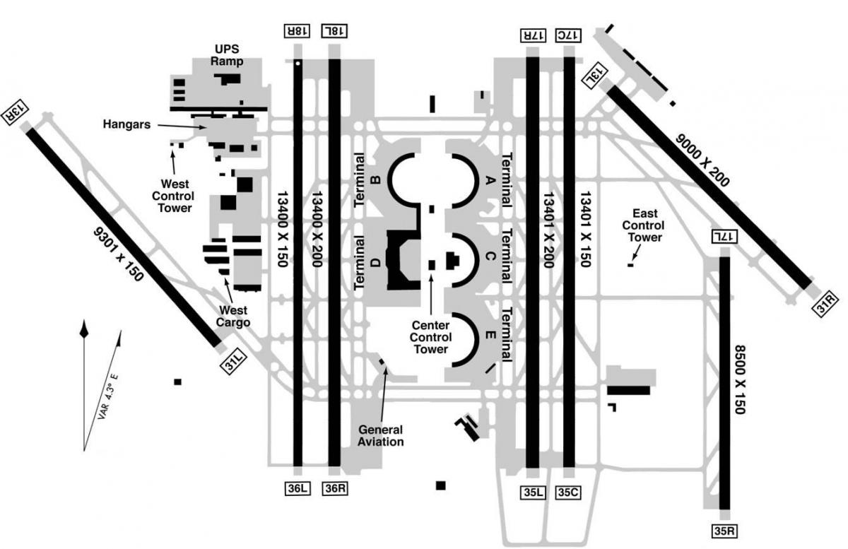 DFW aireportuko terminal b mapa