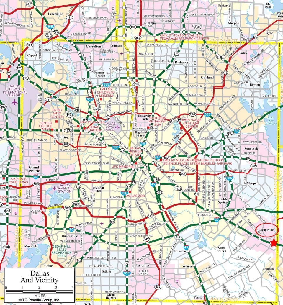 Dallas hiriko mapa